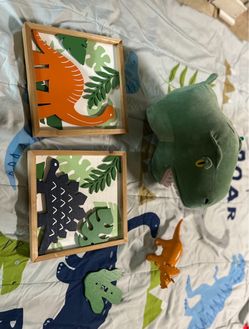 2 set de edredones twin y decoración de dinosaurios
