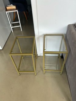 Gold Metal and Glass Side Tables Set of 2