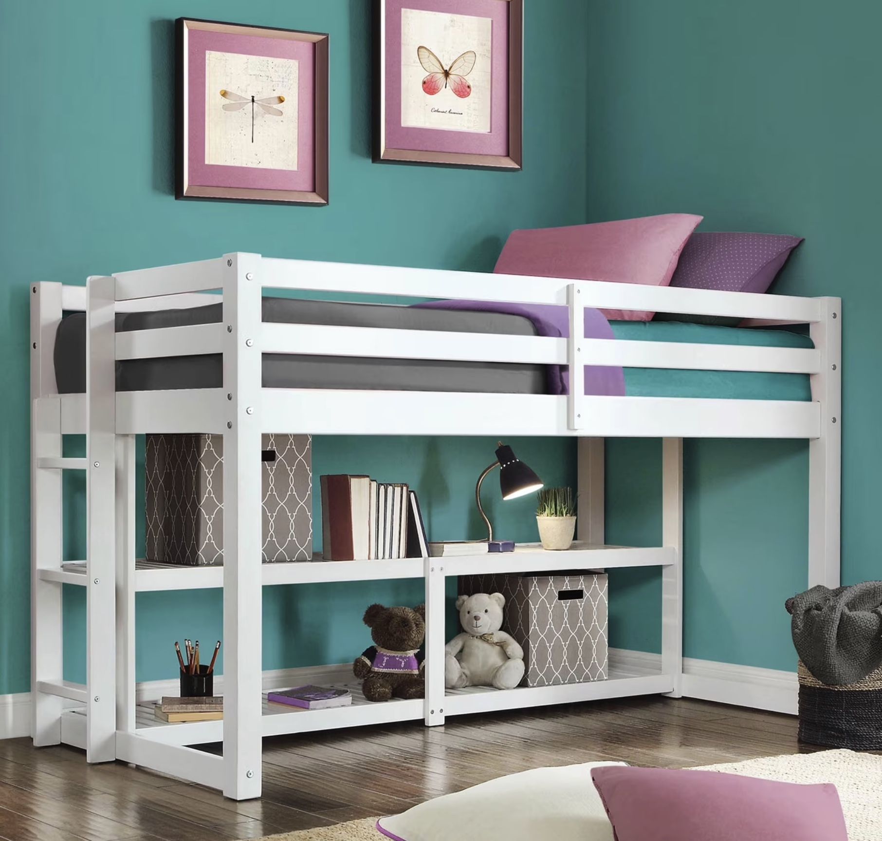Loft Storage Bed, White, Twin Bed, With Mattress