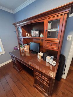 Wood Executive Desk with Hutch with Custom Glass top
