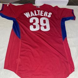 Game Used Walters Philadelphia Phillies Jersey MLB Milb Mens 48 Red Bp