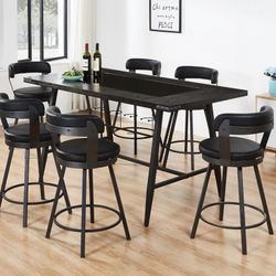 7 Piece Dining Room Set/W 4 Wine Bottle Holders & Swivel Chairs