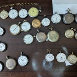 Very old antique pocket watch collection for sale.  Many over 100 years old.  Some solid 925 Sterling Silver? All items in the individual pictures 