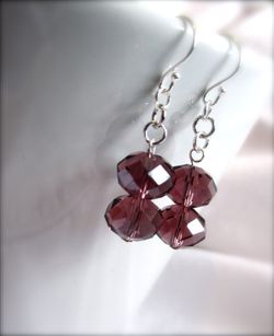 Handmade Mauve Crystal Sterling Silver Earrings
