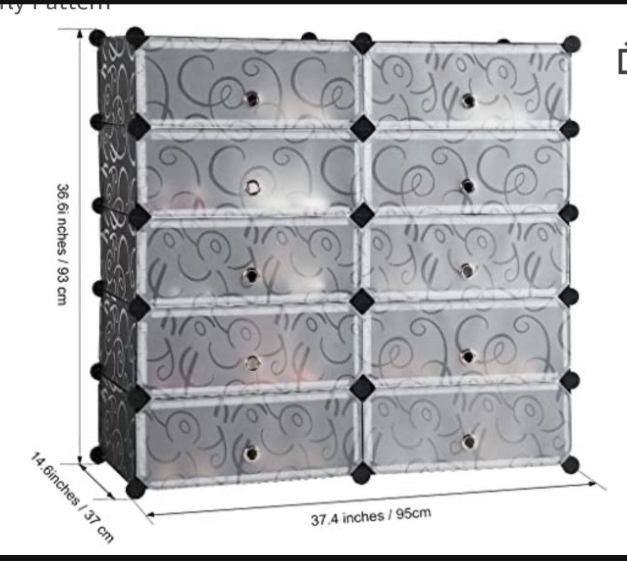 I 10-Cube DIY Shoe Rack, Storage Drawer Unit Multi Use Modular Organizer Plastic Cabinet with Doors, Black and White
