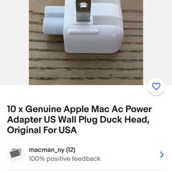 10 x Genuine Apple Mac Ac Power Adapter US Wall Plug Duck Head, Original For USA