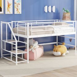 Sorla Twin Size Mid Loft Bed with Storage Stairs