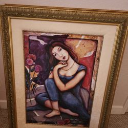 Large Painting With Wooden Frame