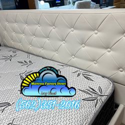 White Leather Queen Bed Frame Cama Base 