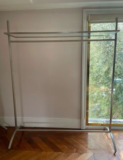 4 Left - Available! Luxury Industrial Retail Store Silver Garment Rack With Glass Shelving