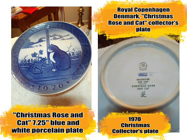 1970's Royal Copenhagen Cat & Rose Christmas Plate 