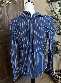 Premium Vtg Fit American Eagle Outfitters, Blue White Stripe Lg Sleeve Shirt M