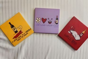 3 Wine Is Life Drink Coasters-Brand New