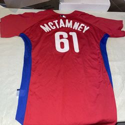 Game Used Mike McTamney Philadelphia Phillies Jersey MLB Milb Mens 48 Red Bp
