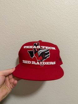 New Era Texas Tech Red Raiders red cap with white text and black/red Texas-shaped logo size size 7 3/4