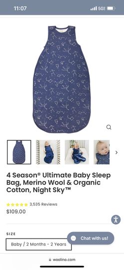 4 SeasonĀ® Ultimate Baby Sleep Bag, Merino Wool & Organic Cotton, Night Sky