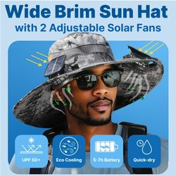 Sunshade Hat with Cooler, Novel & Practical Wide Outdoor Hat with 3 Speed Adjustable Solar Fan