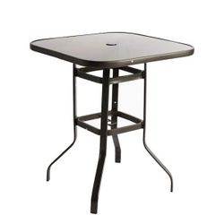 36.20 in. Square Metal Outdoor Bistro Dining Table with Tempered Glass Top