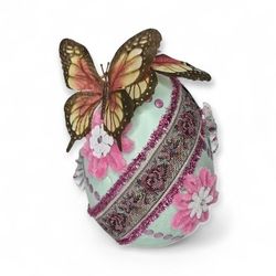 Capiz Inspired Butterflies Flowers Embellished Retro Handmade Foam Easter Egg