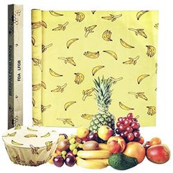 Reusable Food Wraps Roll Beeswax Wraps Eco Friendly Sustainable Paper Alternative to Plastic Wrap For Sandwich, Cheese, Fruit, Bread, Snacks (Banana P