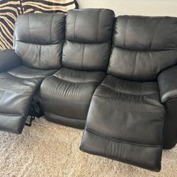Black Leather Power Sofa And Recliner