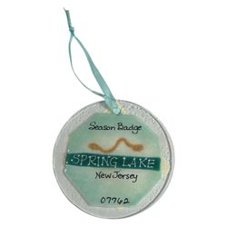 Fused Art Glass Handpainted “Spring Lake New Jersey” 4.25” Sun catcher Ornament