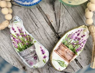 Handmade oyster ornaments- lavender flowers/ host hostess gift