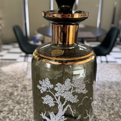 Smoked Bohemian black glass decanter -Czechoslovakia