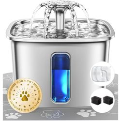 Veken Innovation Award Winner Stainless Steel Cat Water Fountain, 95oz/2.8L Automatic Pet Fountain Dog Water Dispenser with Replacement Filters & Sili