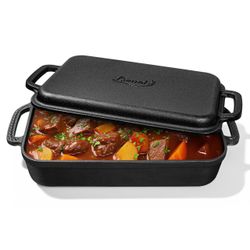 Lvmol 9x13" Casserole Dishes For Oven With Lids - 2-In-1 Pre-Seasoned Cast Iron Baking Dish For Lasagna, Sourdough Bread