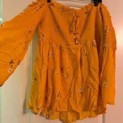 Torrid Yellow Smocked Blouse with Floral Accents