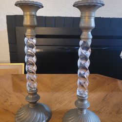 Pair of vintage brass and lucite candle holders 