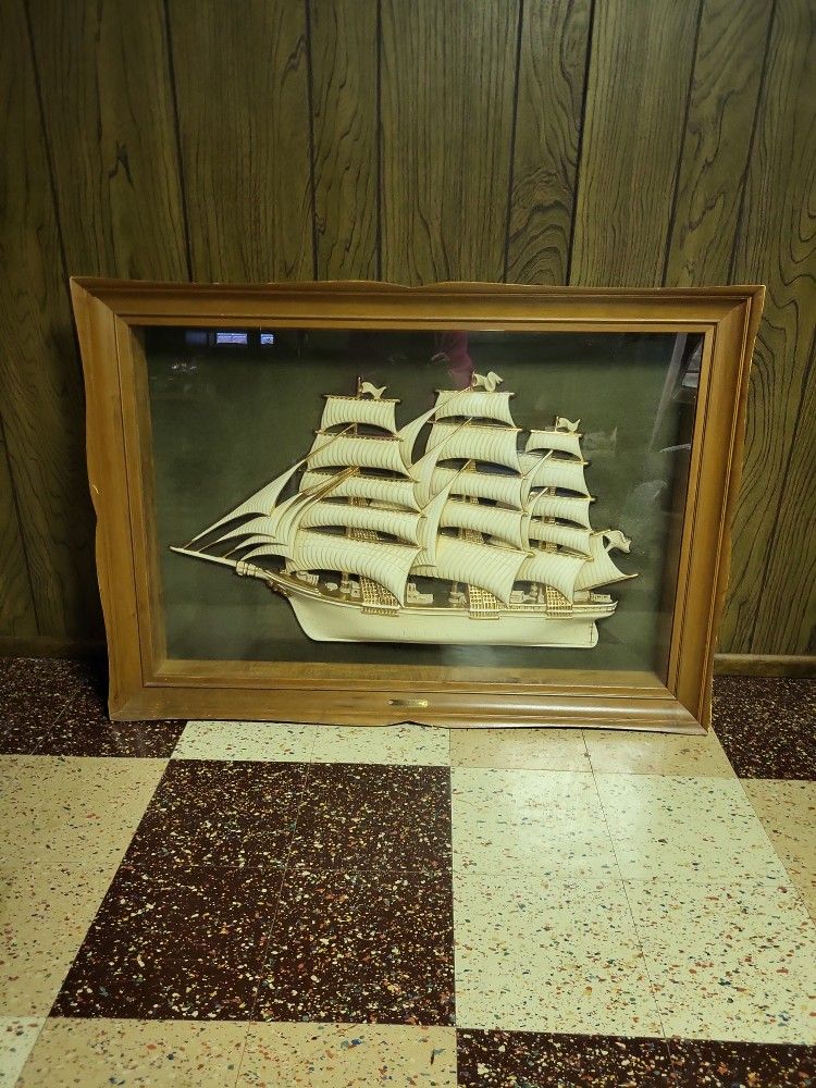VINTAGE TURNER MFG WALL ART NAUTICAL SHIP FLYING CLOUD 1850