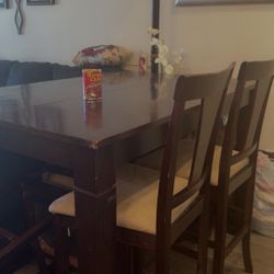Pub Height Solid Wood Table And 4 Chairs