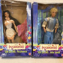 Vintage 1995 Mattel Sun Colors Pocahontas Fashion Doll & John Smith