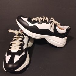 GUCCI Rhyton Leather Low-top Sneaker Men's Black White 721750 AAA9S 1094 Size12.