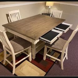 Brand New🤌 Cottage Style Two Tone 5 Piece Counter Height Dining Room Set☄️ $39 Down Payment 👍 Fastest Delivery 🚚 