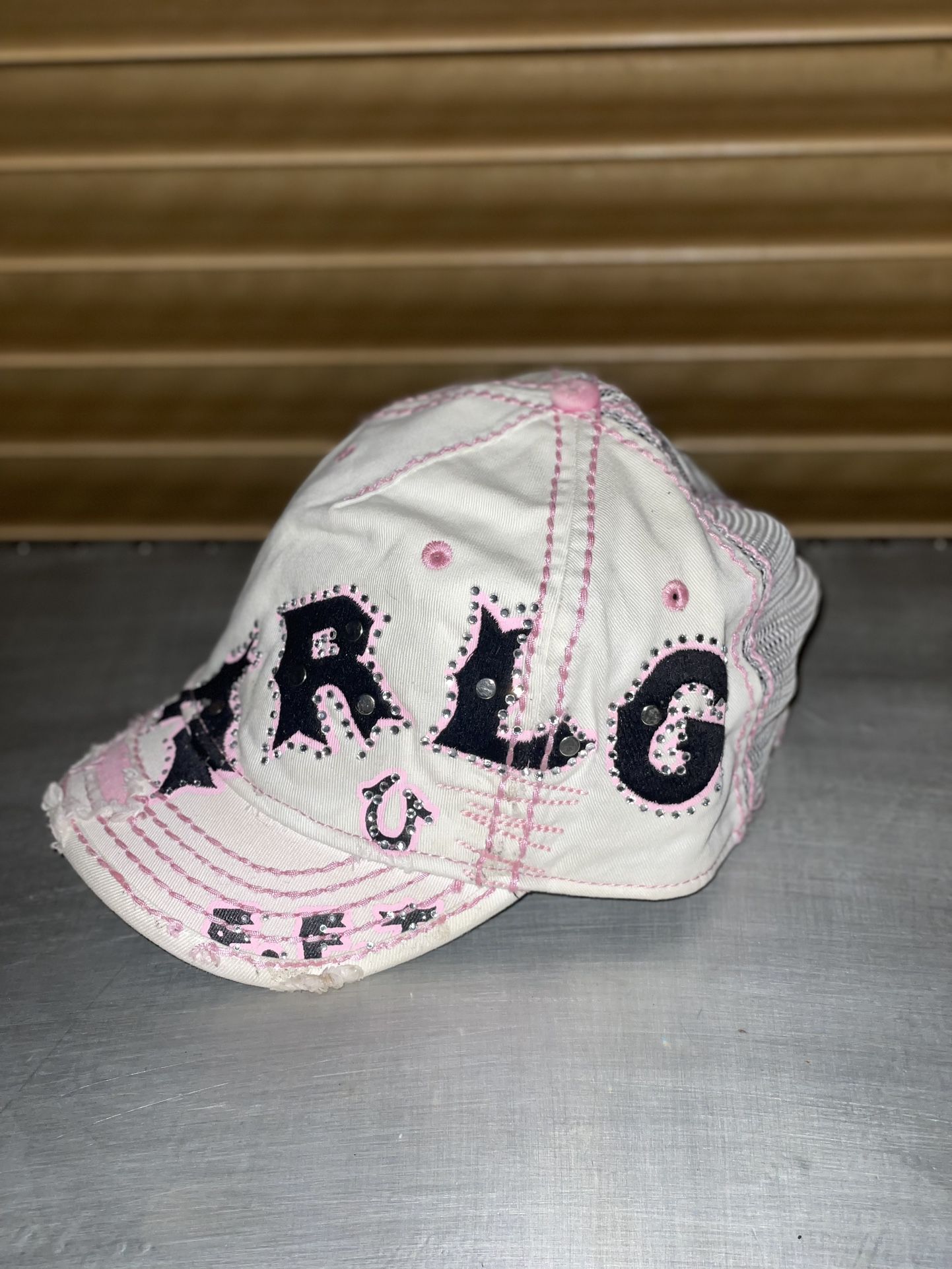 True Religion Vintage Distressed Trucker Hat With Rhinestones 