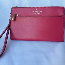 Kate Spade New York Staci Medium Wristlet Pouch Saffiano Leather In Hibiscus
