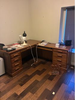 Vintage L Shaped wooden desk