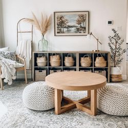 New Set 2) Chunky Knit Ottoman Poufs Modern Farmhouse Boho Bohemian Home Decor Furniture Accent 