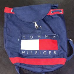 Vintage 1990s Tommy Hilfiger Backpack Nap Sack Tote Bag Big Flag Spell Out Logo