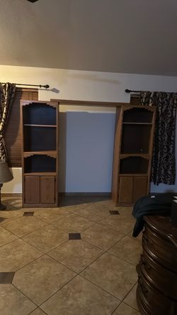 Pair of Wooden Bookcase or Entertainment Center Shelving Units