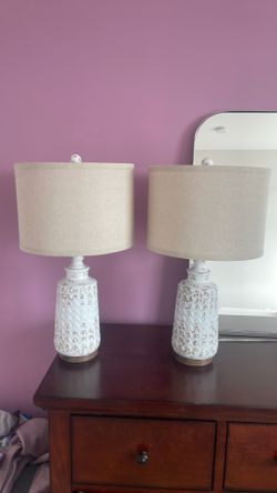 Faux distressed white table lamps set of 2