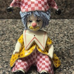 Vintage Signed Porcelain Clown  Figurine Made In Italy