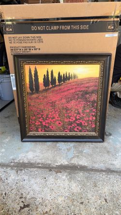 Poppies field painting  with wooden frame