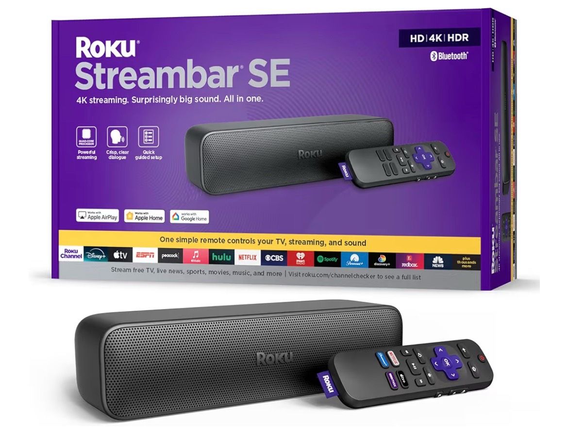 Roku Streambar SE | 2-in-1 TV Soundbar with Built-in 4K/HD/HDR Streaming, Premium Speakers, & Enhanced Speech Clarity for Crisp, Clear Dialogue - Quic