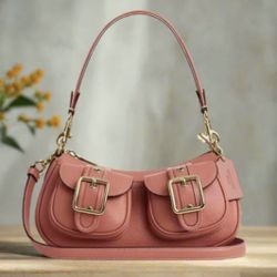 Coach Ashton Baguette Shoulder Bag – Coral Pink Leather (CM079) with Original Packaging