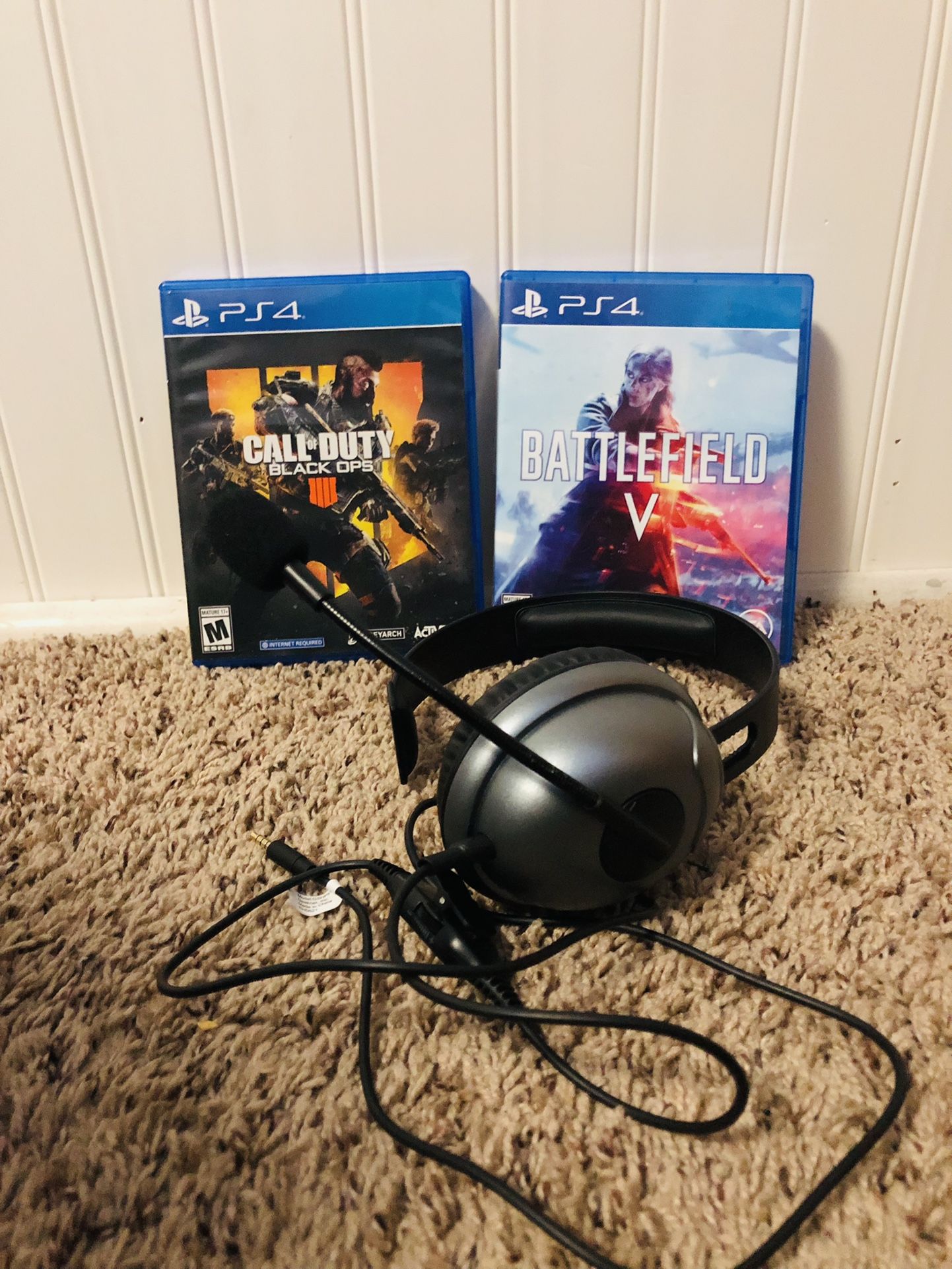 video games and headphones for ps4