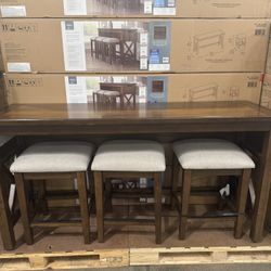 Lathan Sofa Table and 3 Stools